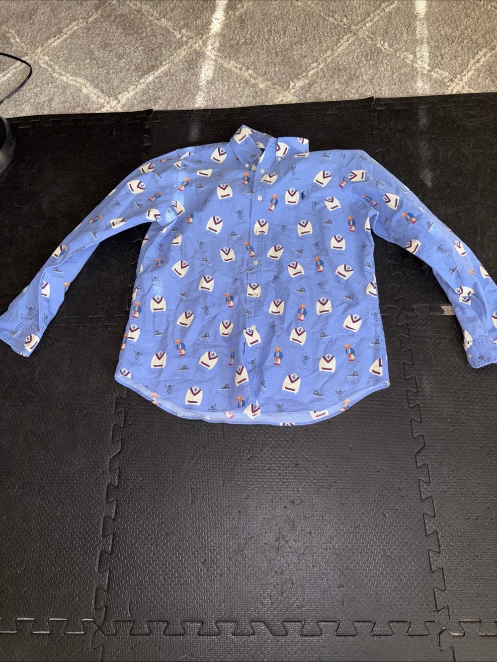 Ralph Lauren Polo Bear Embroidered Icon-Print Cotton Oxford Shirt Mens Lg